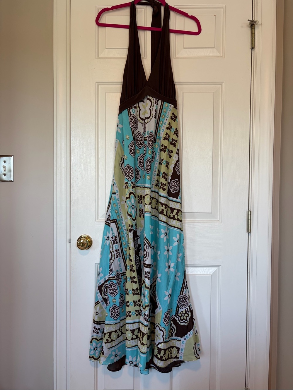 Suzi Chin for Maggy Boutique Brown and Print Halter Midi Dress